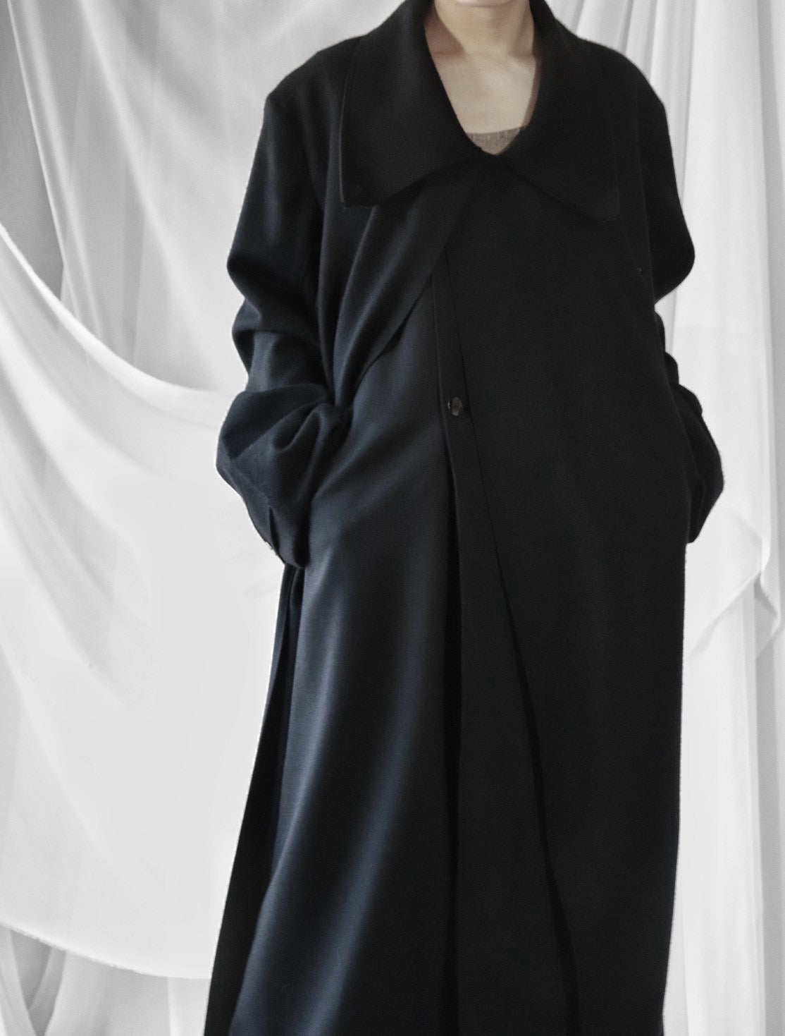 melton&gabardine layered coat