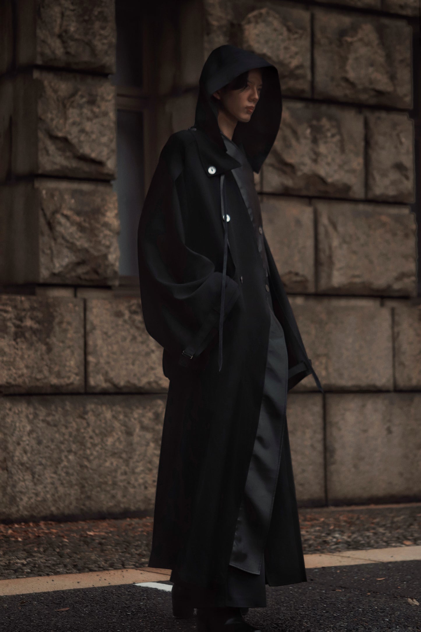 wool × leather layered coat