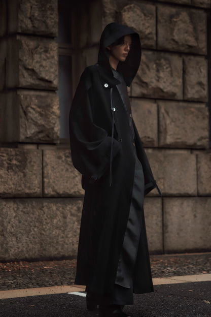 wool × leather layered coat