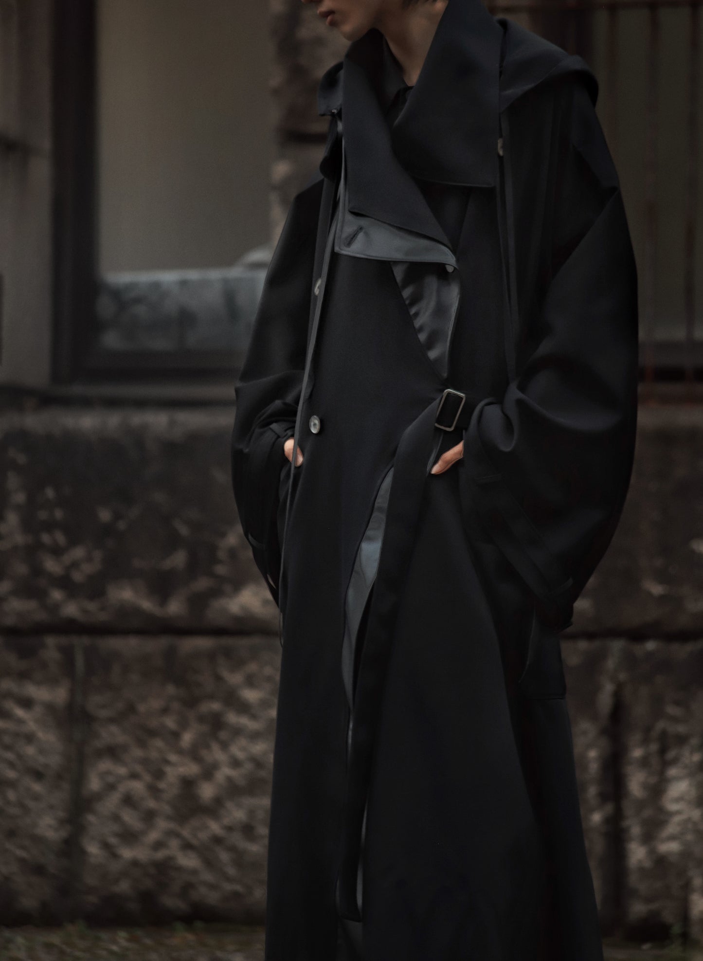 wool × leather layered coat
