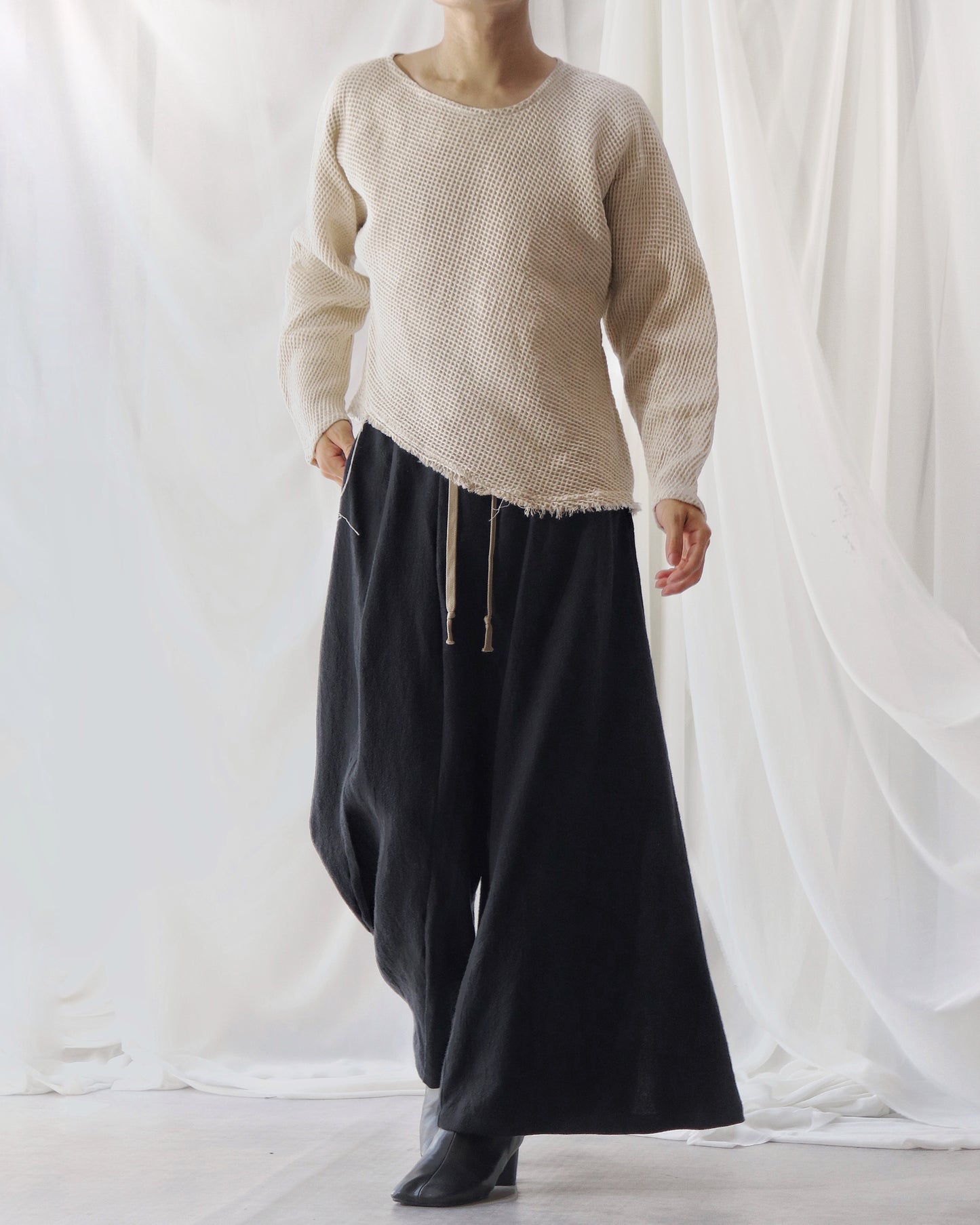 waffle bias pullover