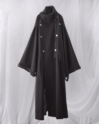 wool × leather layered coat