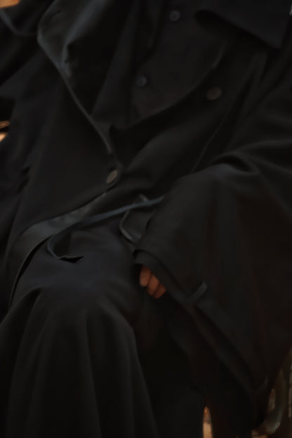 wool × leather layered coat