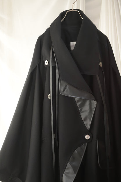 wool × leather layered coat