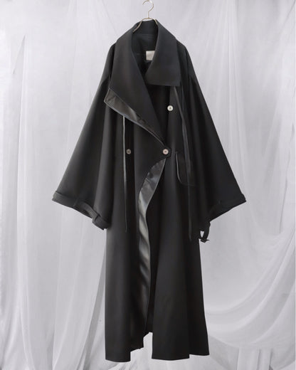 wool × leather layered coat