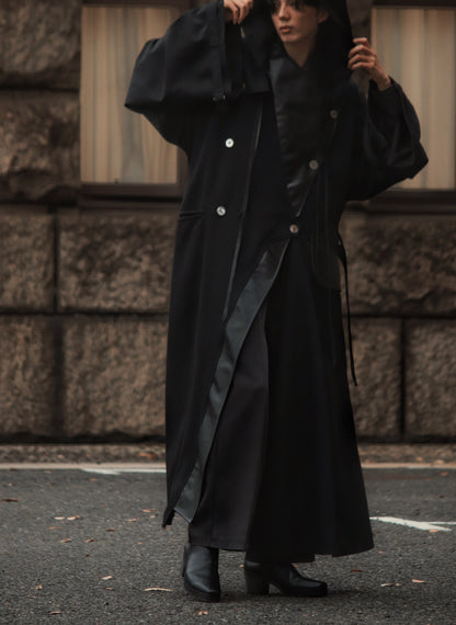 wool × leather layered coat