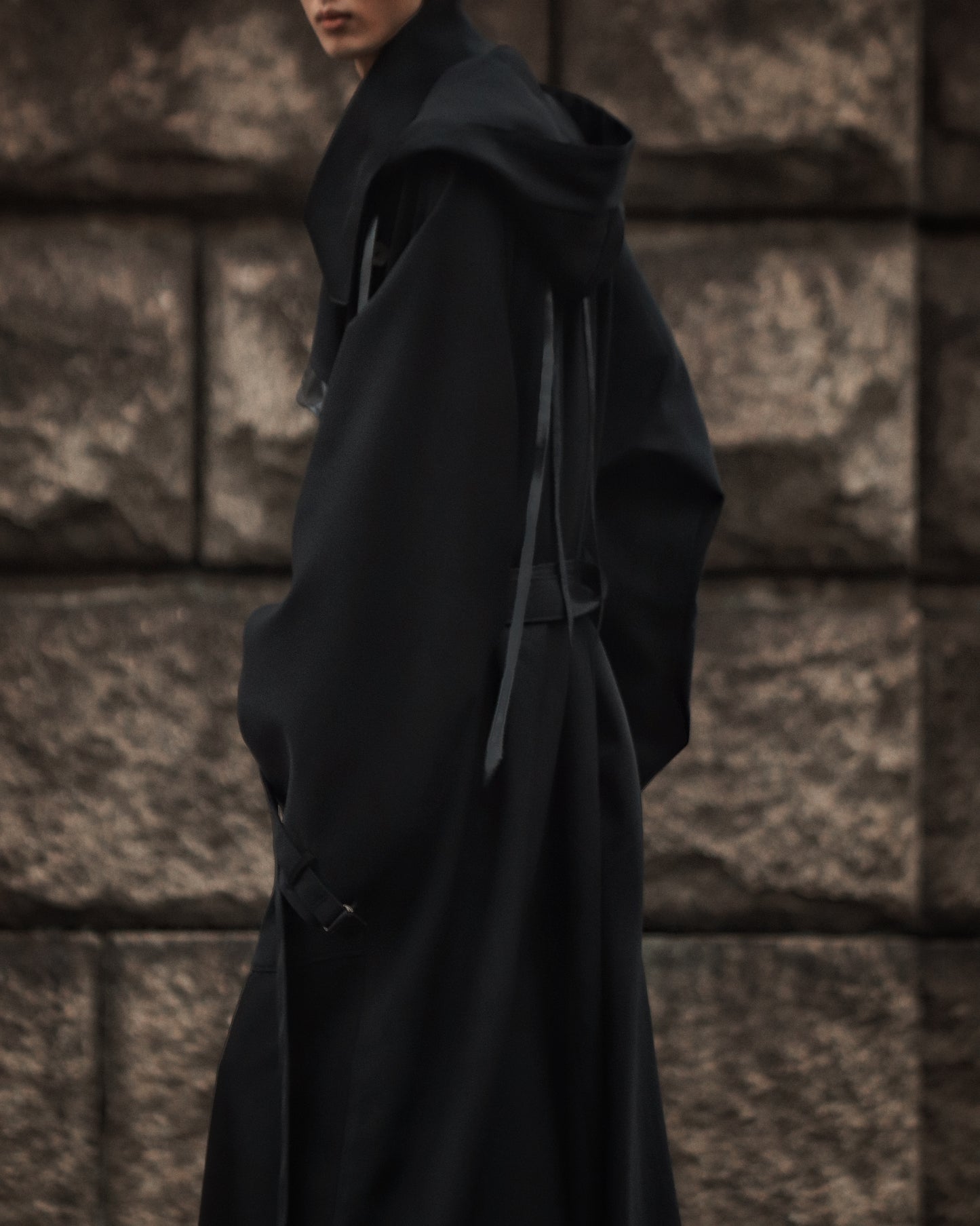 wool × leather layered coat