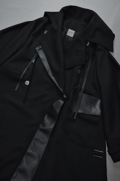 wool × leather layered coat