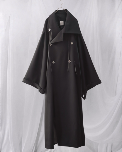 wool × leather layered coat