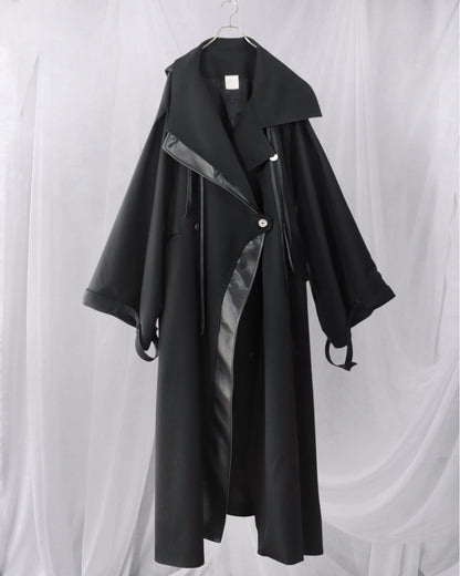 wool × leather layered coat