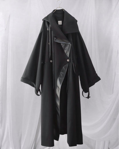wool × leather layered coat