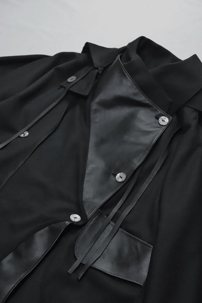 wool × leather layered coat