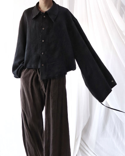 cut off flare sleeve shirt/black