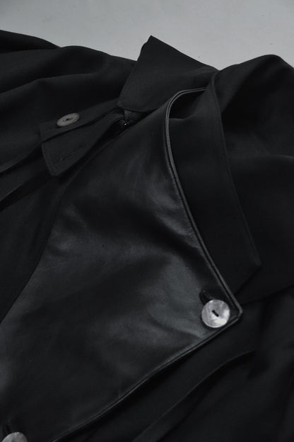 wool × leather layered coat