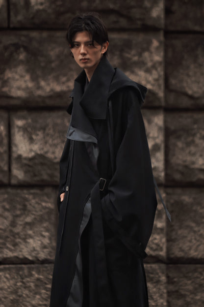 wool × leather layered coat