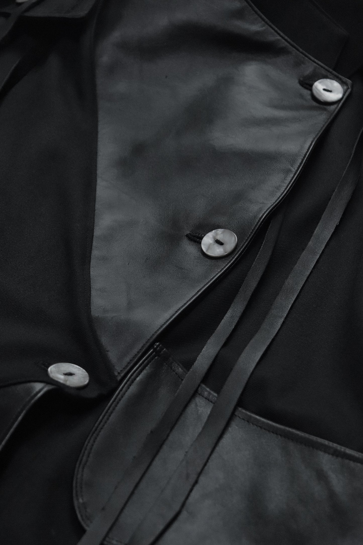 wool × leather layered coat