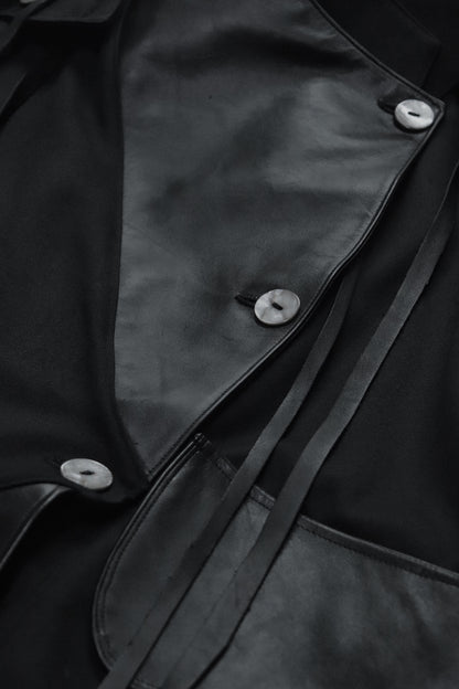 wool × leather layered coat