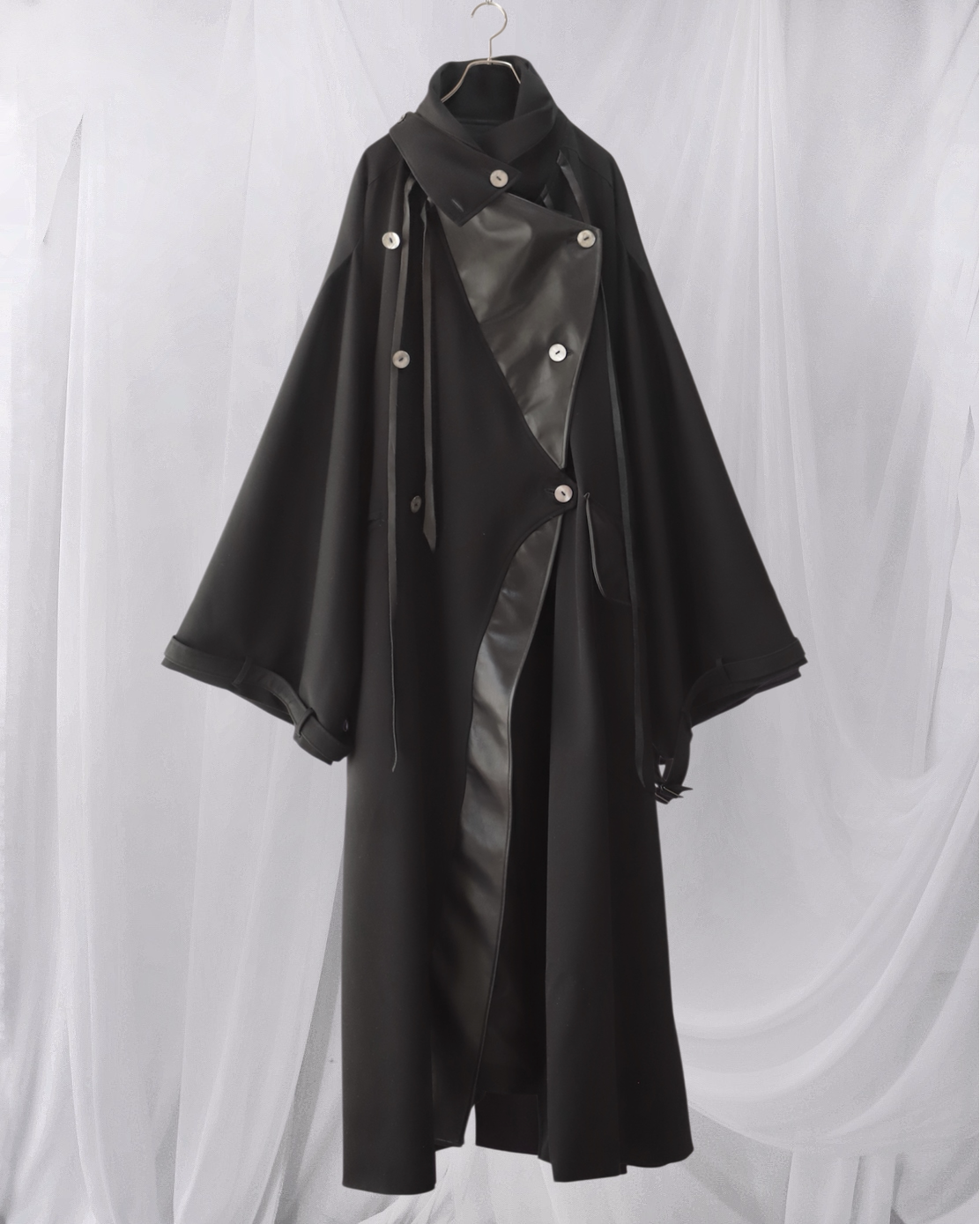 wool × leather layered coat