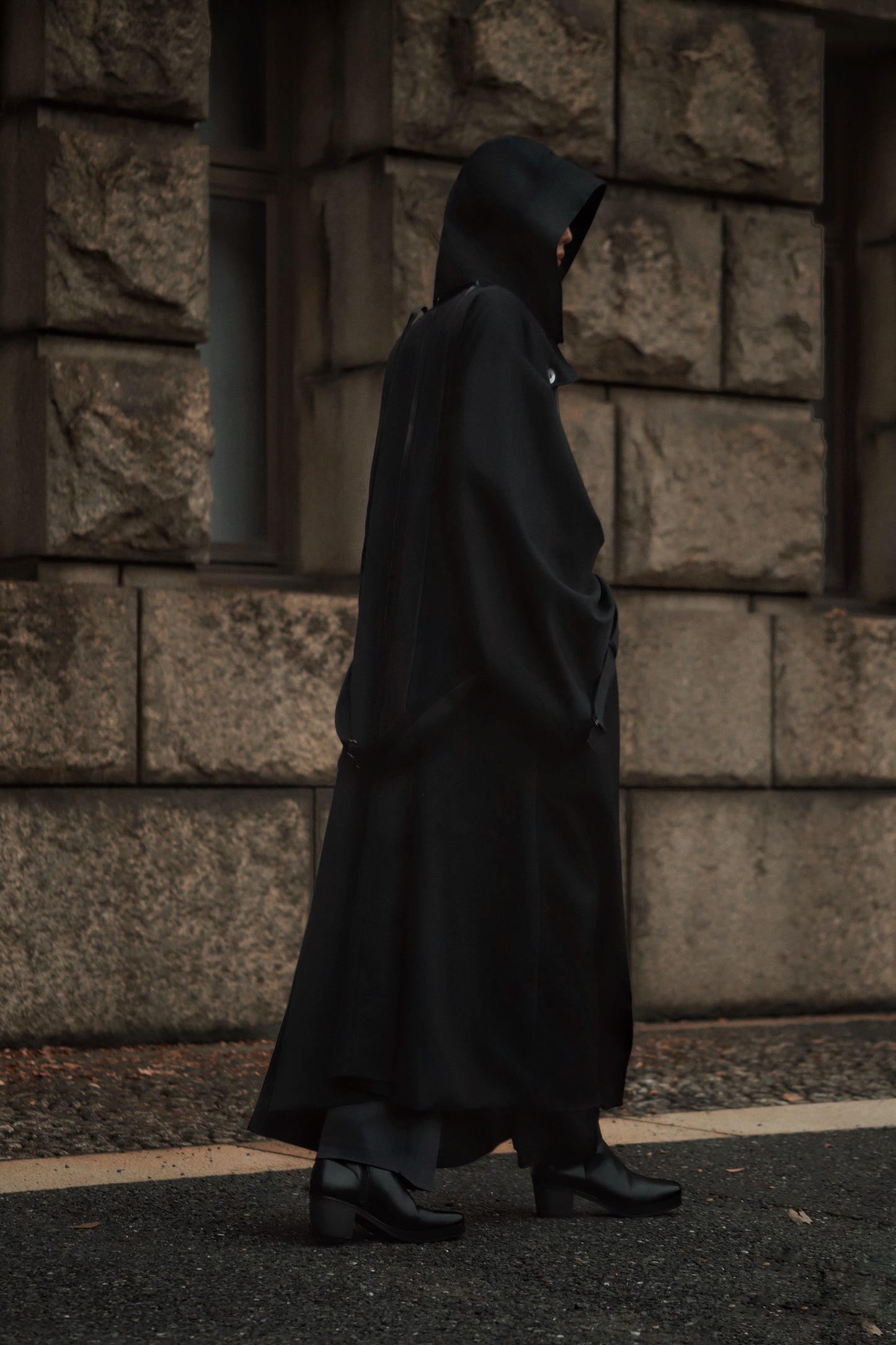 wool × leather layered coat