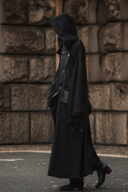 wool × leather layered coat