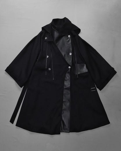 wool × leather layered coat