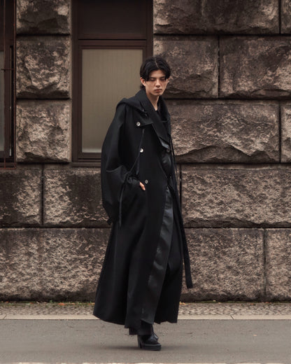 wool × leather layered coat