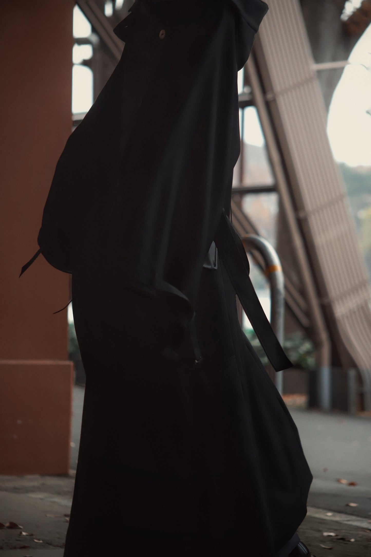 wool × leather layered coat