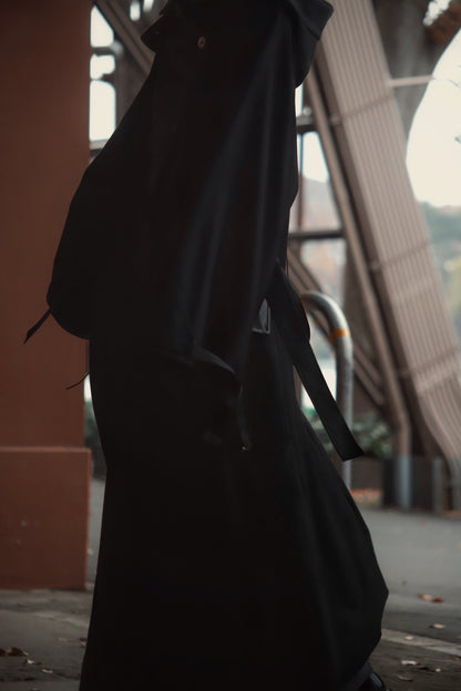 wool × leather layered coat