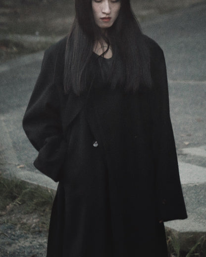 melton&gabardine layered coat