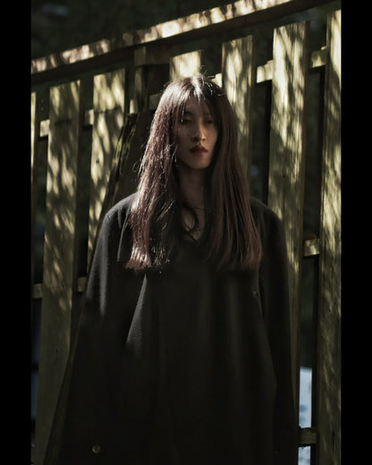 melton&gabardine layered coat
