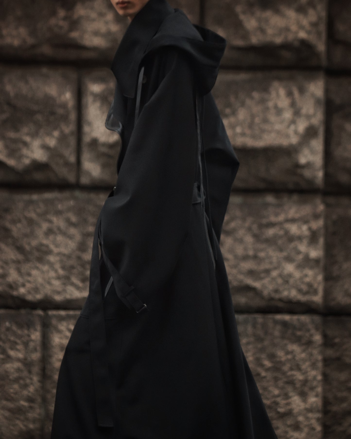 wool × leather layered coat