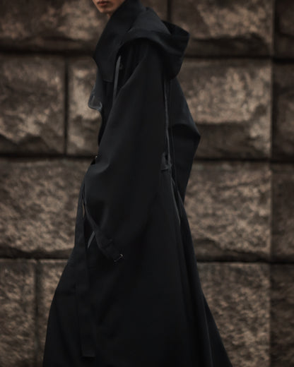 wool × leather layered coat