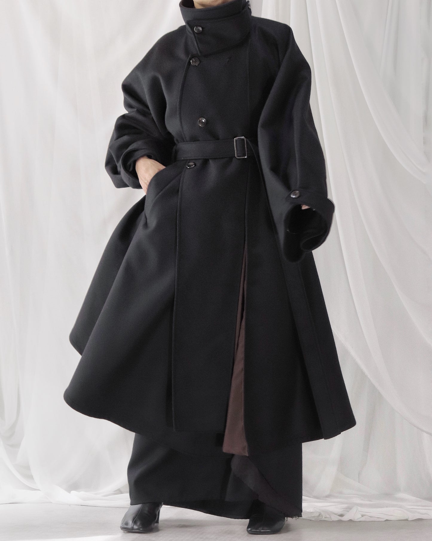 wool melton asymmetry coat