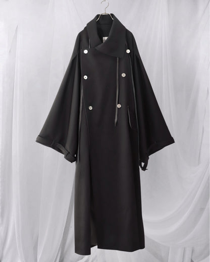 wool × leather layered coat