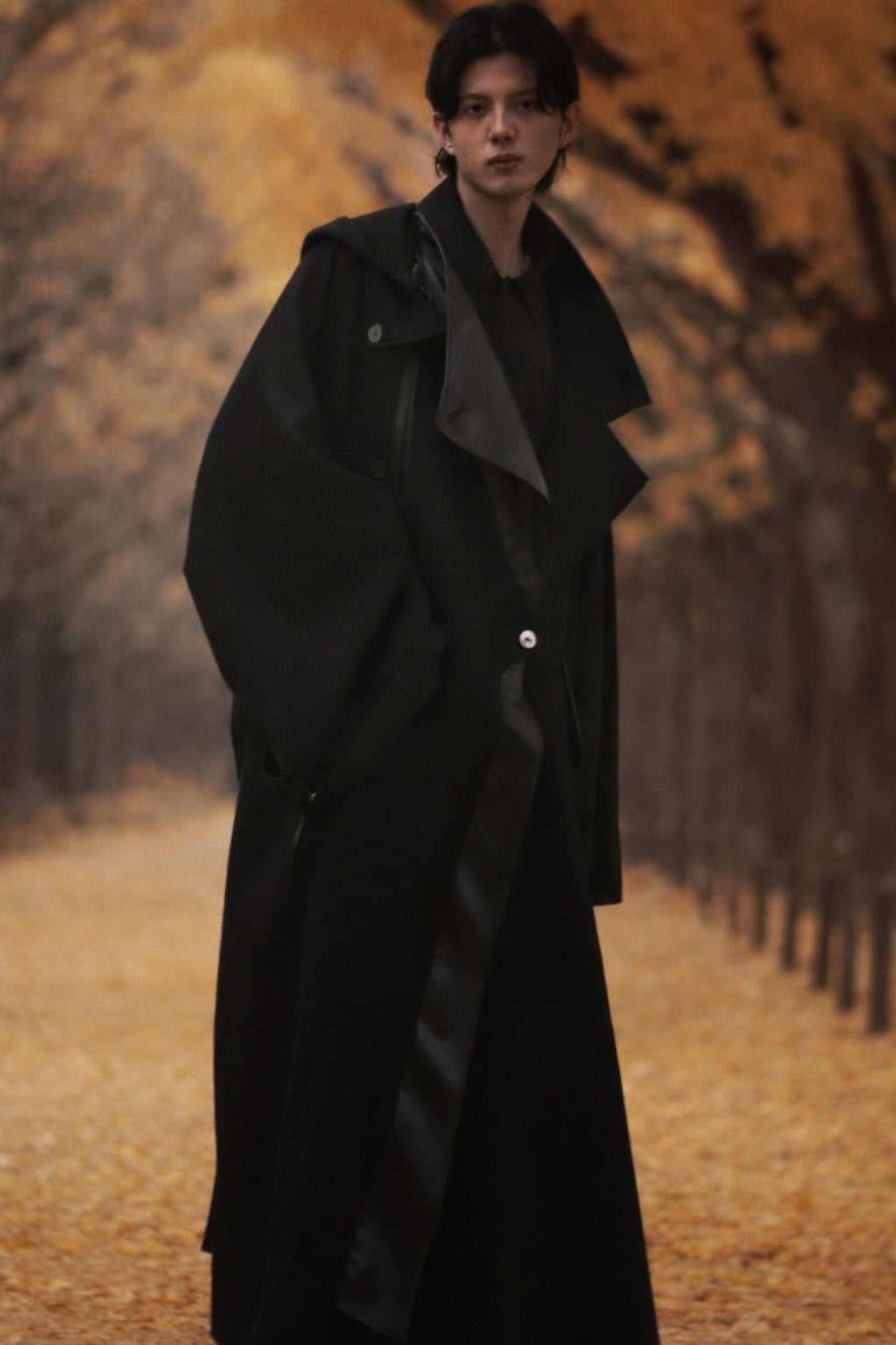 wool × leather layered coat