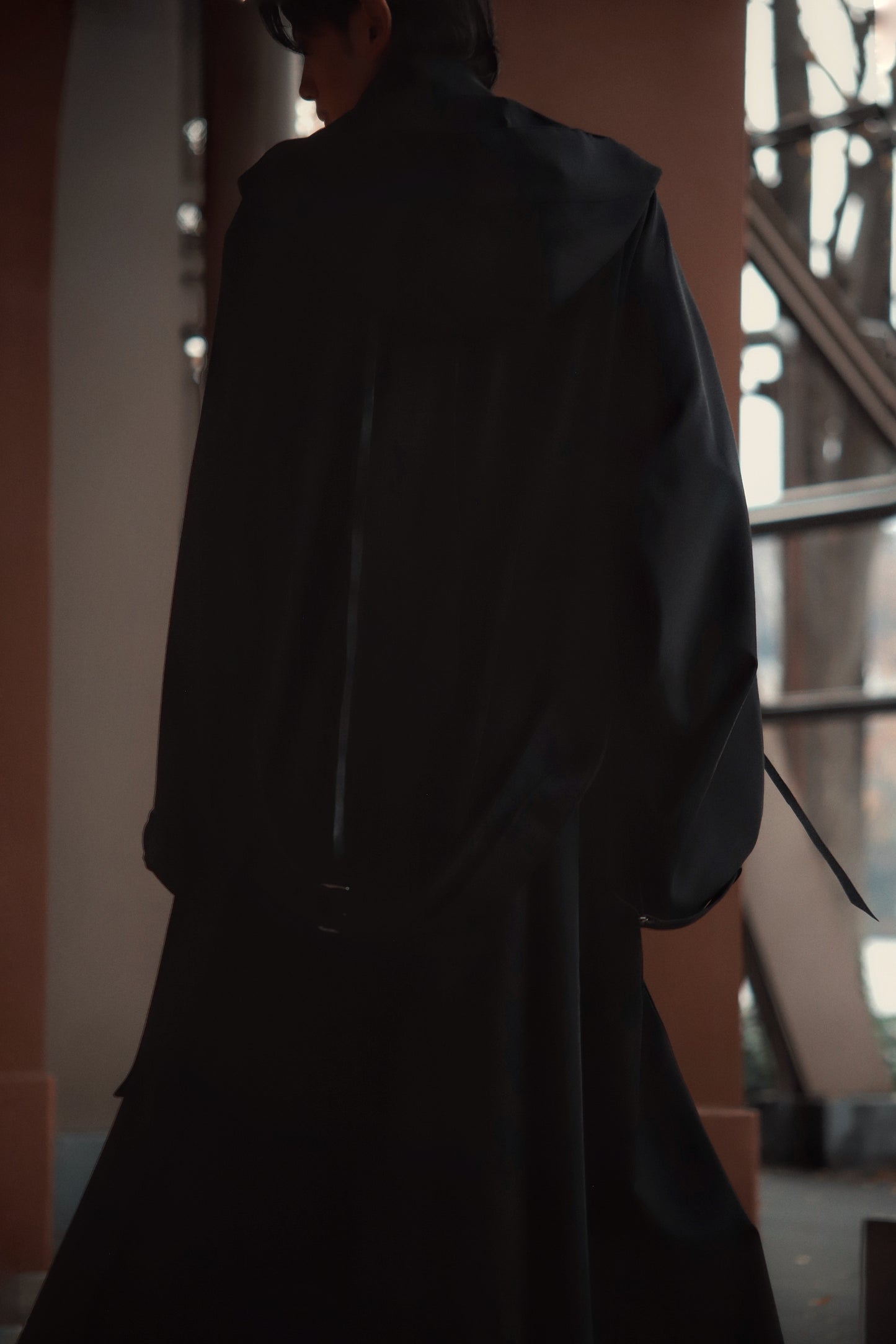 wool × leather layered coat