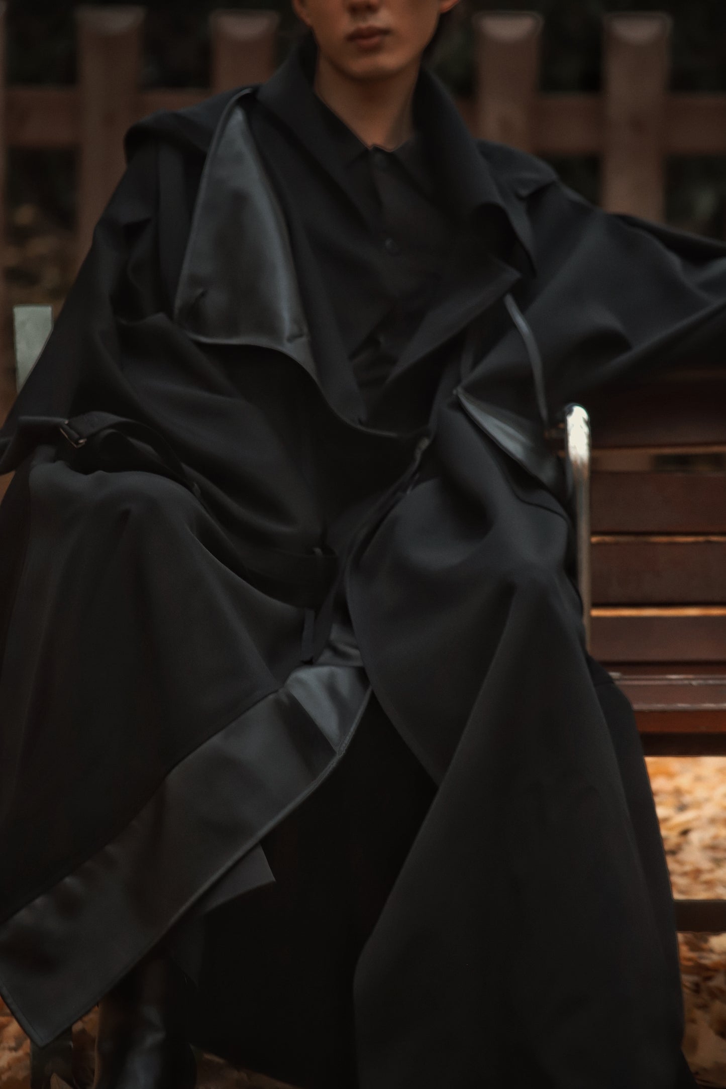 wool × leather layered coat