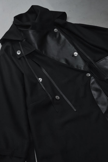 wool × leather layered coat