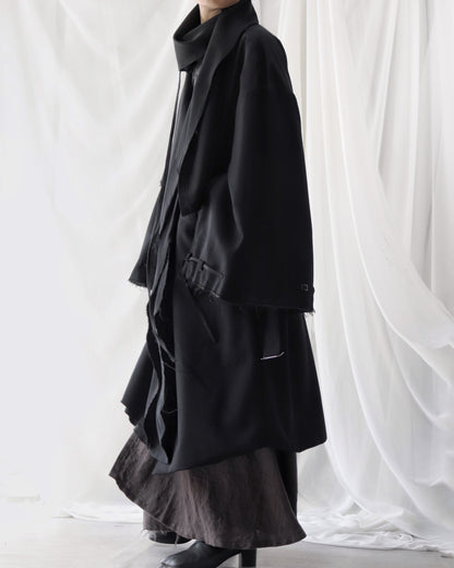 layered frayed coat