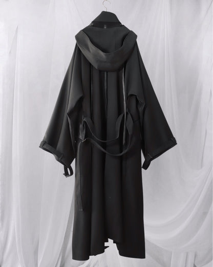 wool × leather layered coat