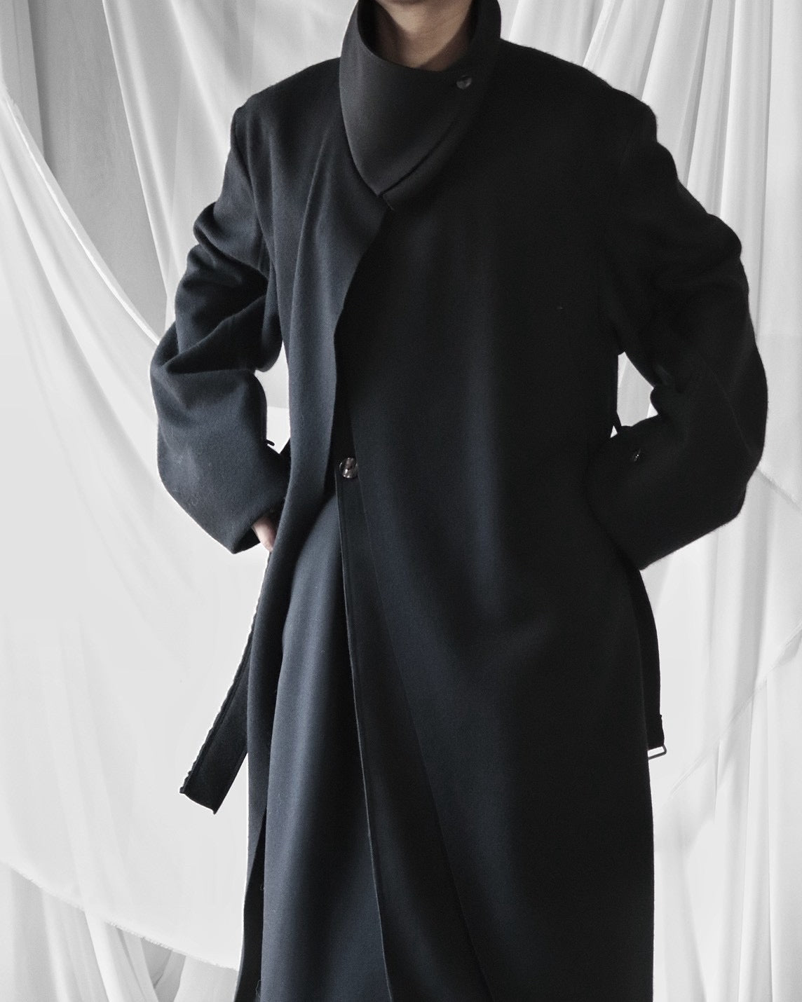 melton&gabardine layered coat
