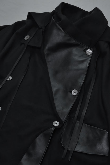 wool × leather layered coat