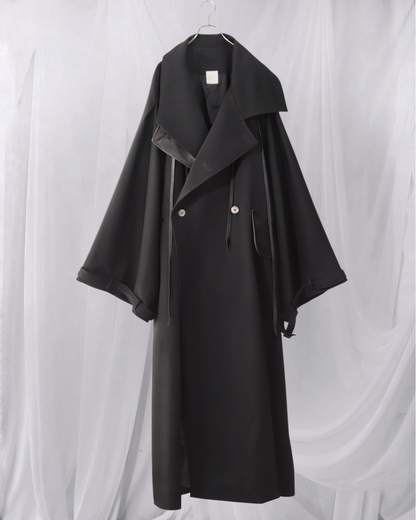 wool × leather layered coat