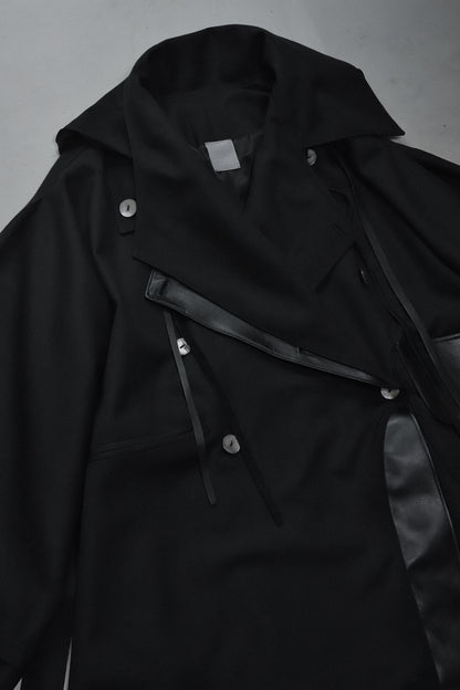 wool × leather layered coat
