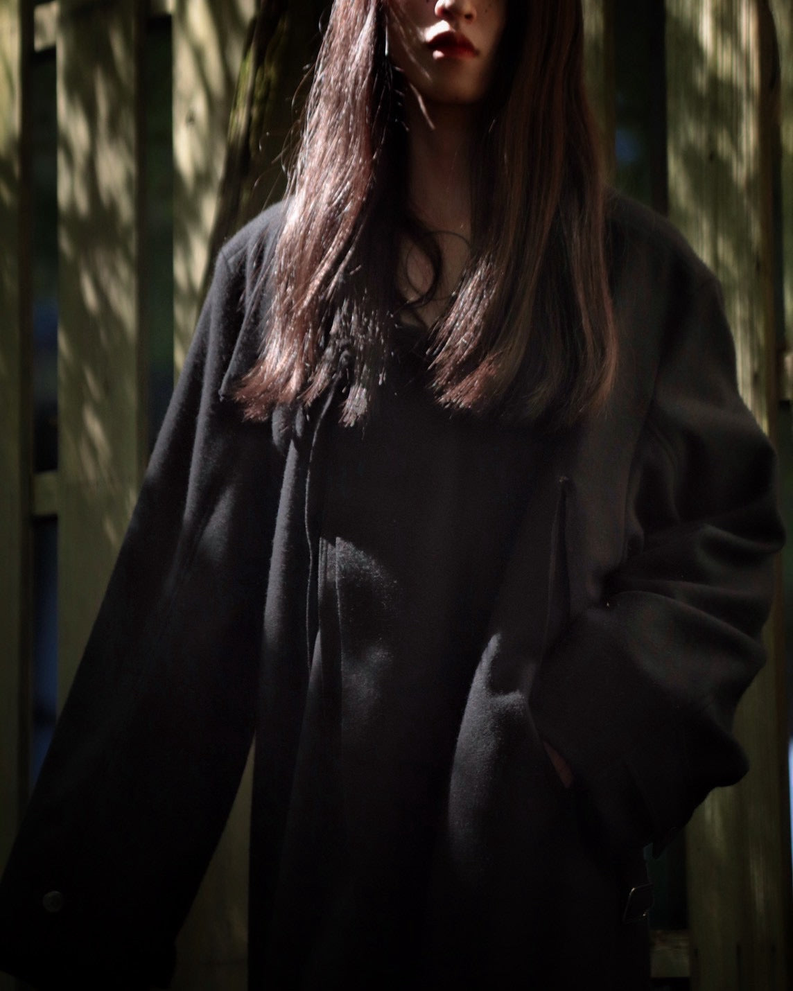melton&gabardine layered coat