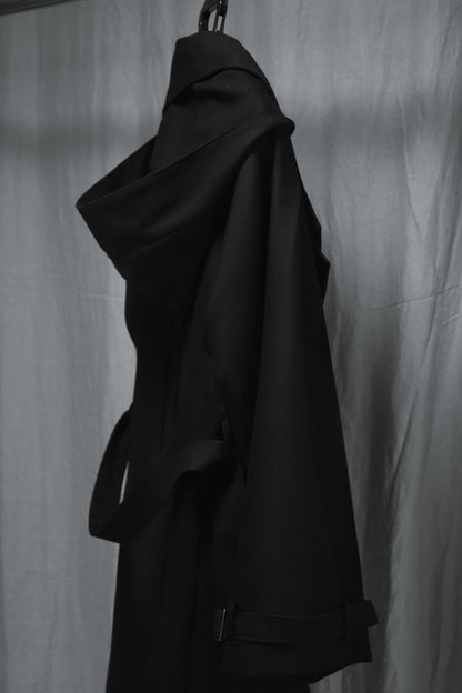wool × leather layered coat