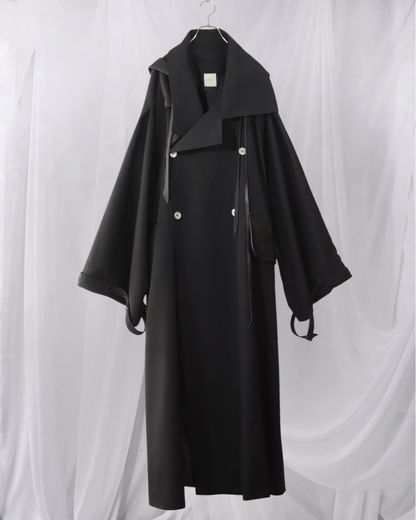 wool × leather layered coat