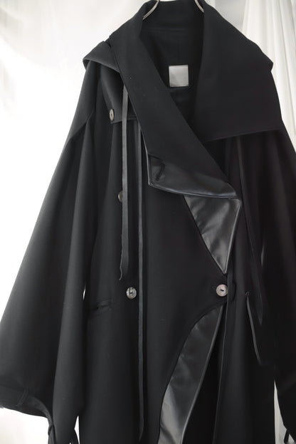 wool × leather layered coat
