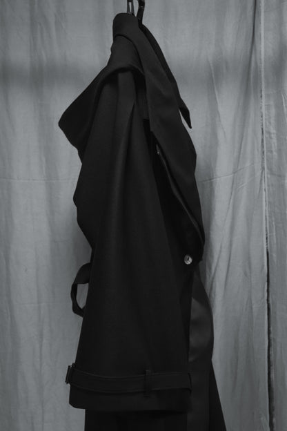 wool × leather layered coat