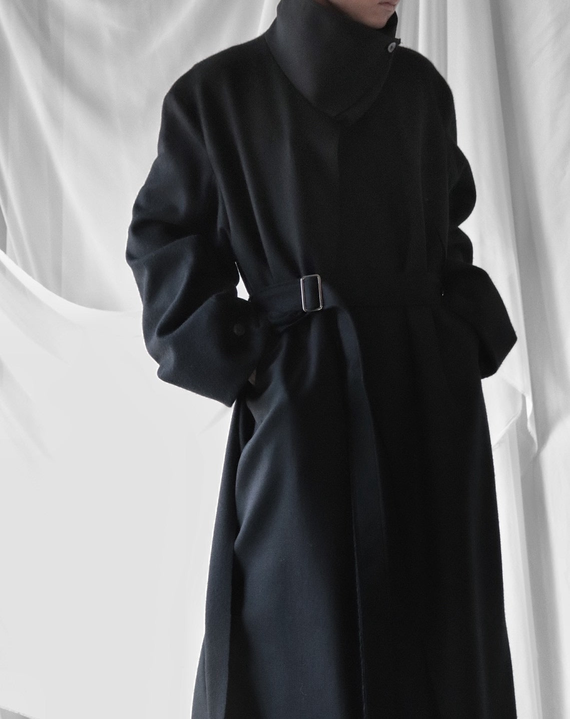 melton&gabardine layered coat